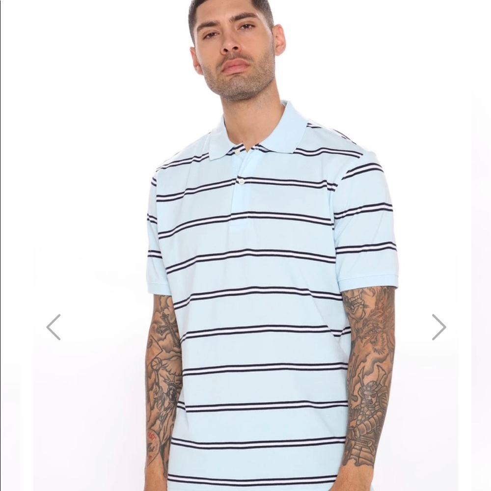 Men- Navy Blue Striped Polo Style Shirt